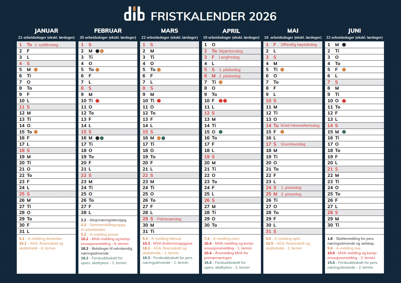 2026 fristkalender